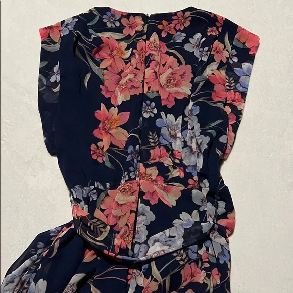 Eliza J Navy Floral Wrap High Low Maxi Dress Romantic Wedding Guest Flowy garden - Picture 10 of 10